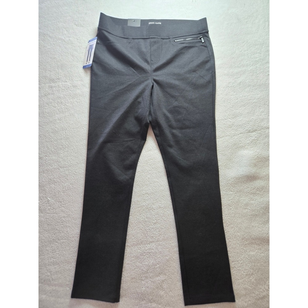 DKNY Jeans Womens Grey Diamond Textured Pull On Trousers Pants Size L 1312531